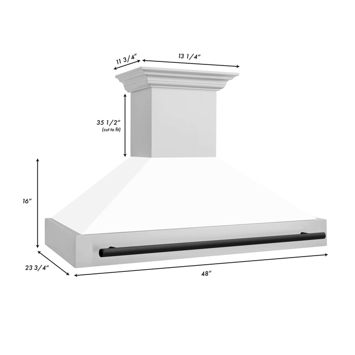 ZLINE 48 in. Autograph Edition Stainless Steel Range Hood with White Matte Shell and Handle (8654STZ-48)