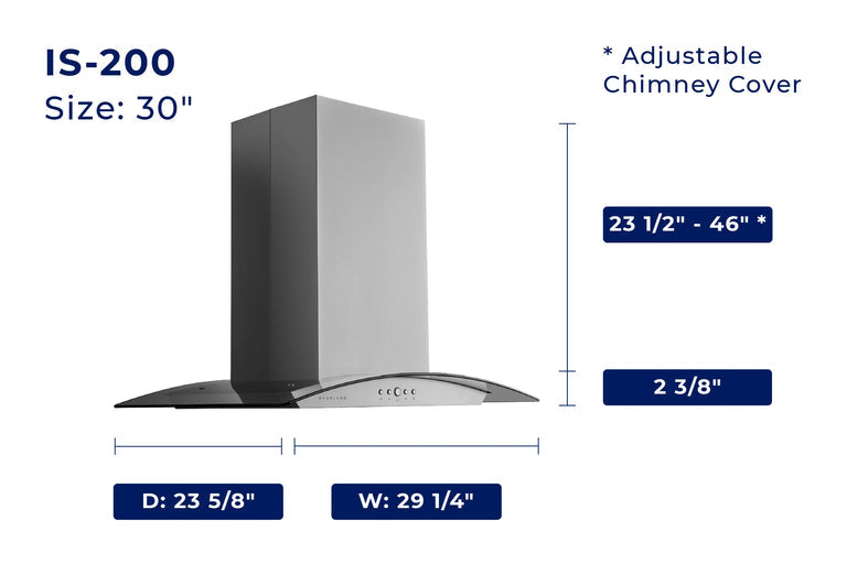 Hauslane 30 in. Island Range Hood with Tempered Glass in Stainless Steel (IS-200SS-30)