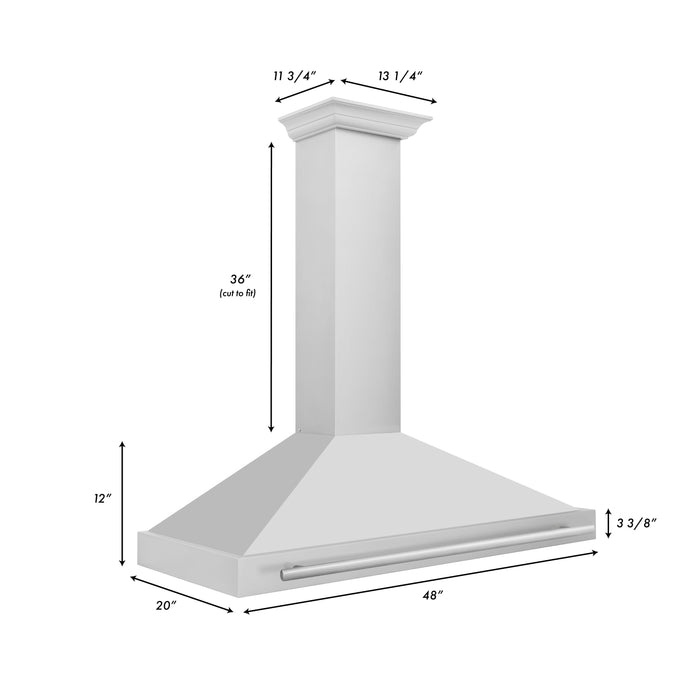 ZLINE 48 in. Stainless Steel Range Hood with Stainless Steel Handle and Colored Shell Options (KB4STX)