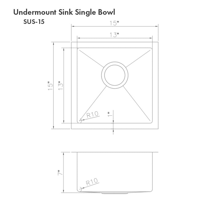 ZLINE 15 in. Boreal Undermount Single Bowl Bar Kitchen Sink (SUS)