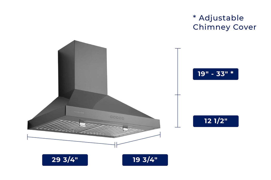 Hauslane 30 in. Wall Mount Range Hood with Stainless Steel Filters in Black Stainless Steel (WM-590BSS-30)