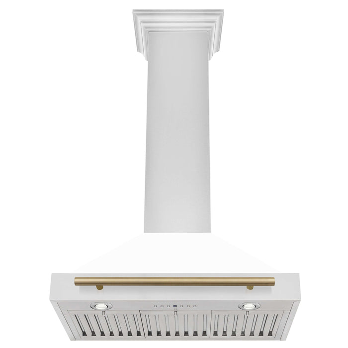 ZLINE 30 in. Autograph Edition Stainless Steel Range Hood with White Matte Shell and Accents (KB4STZ-WM30)