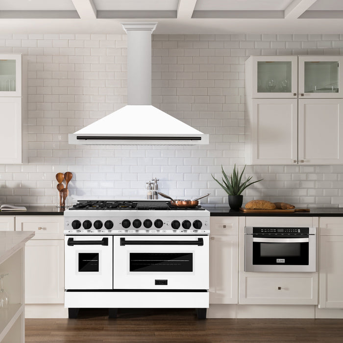 ZLINE 48 in. Autograph Edition Stainless Steel Range Hood with White Matte Shell and Accents (KB4STZ-WM48)