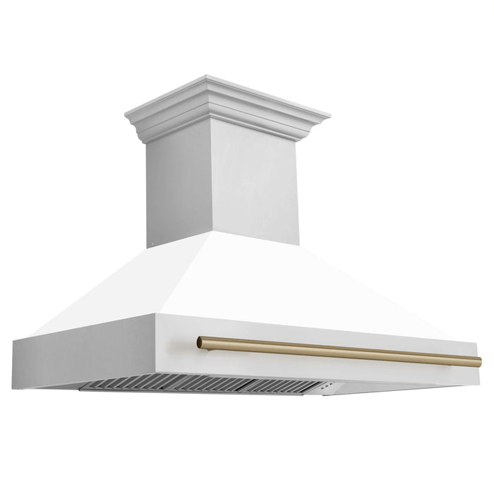 ZLINE 48 in. Autograph Edition Stainless Steel Range Hood with White Matte Shell and Handle (8654STZ-48)