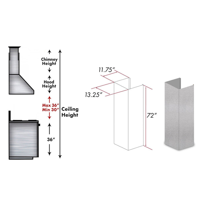 ZLINE 61" DuraSnow® Stainless Steel Extended Chimney and Crown (8654-E)