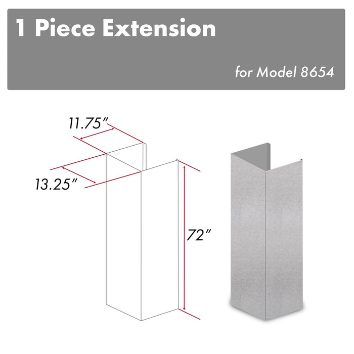 ZLINE 61" DuraSnow® Stainless Steel Extended Chimney and Crown (8654-E)