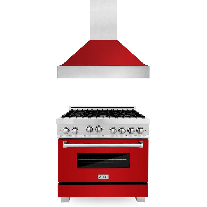 ZLINE 36 in. Kitchen Package with Stainless Steel Gas Range with DuraSnow Door and Convertible Vent Range Hood (2KP-RGSRGRH36)