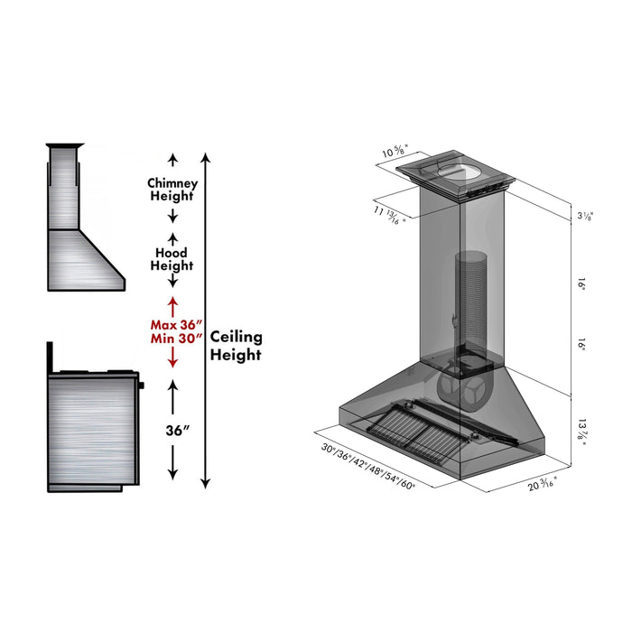 ZLINE Professional Convertible Vent Wall Mount Range Hood in Stainless Steel with Crown Molding (597CRN)