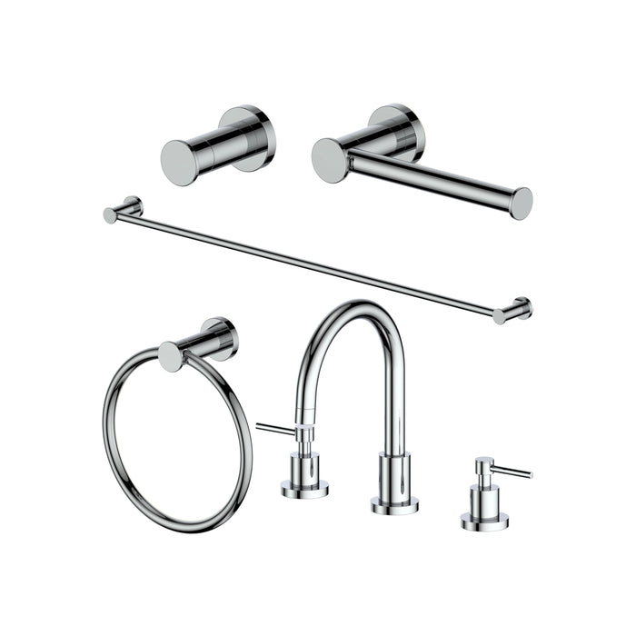 ZLINE Emerald Bay Bathroom Package with Faucet, Towel Rail, Hook, Ring and Toilet Paper Holder with Color Options (5BP-EMBYACCF)