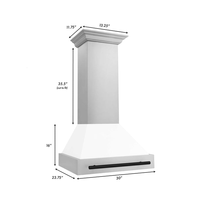 ZLINE 30 in. Autograph Edition Stainless Steel Range Hood with White Matte Shell and Accents (8654STZ-WM30)