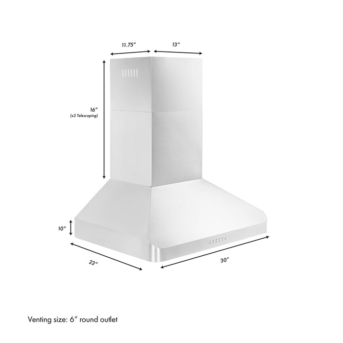 ZLINE Alpine Series Ducted Wall Mount Range Hood in Stainless Steel (ALP100WL)