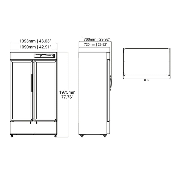 KingsBottle 47" Upright 2-Door Medical Fridge 2℃～8℃ 725L  & Lab Refrigerator - MLR725L