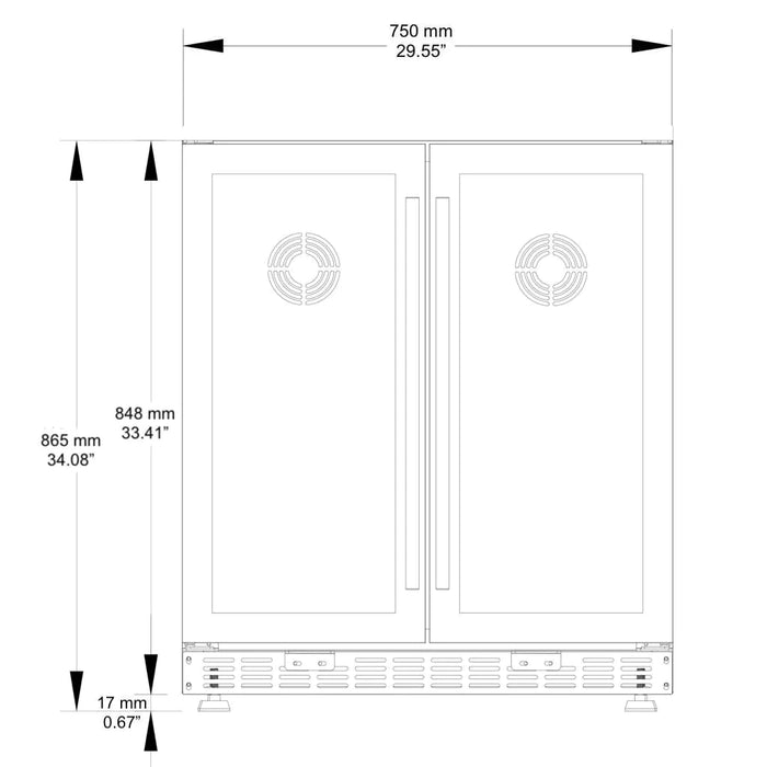 KingsBottle 30" Under Counter Low-E Glass Door Wine and Beer Cooler Combo - KBUSF66BW