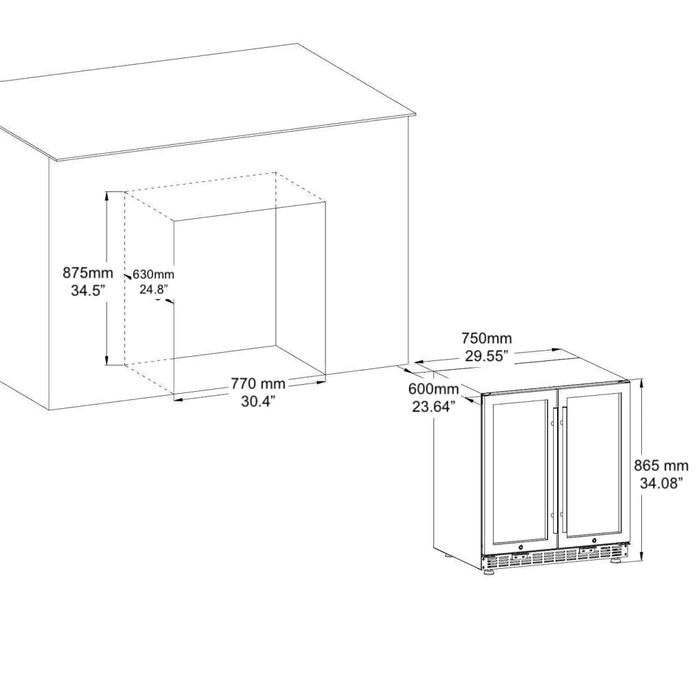 KingsBottle 30" Under Counter Low-E Glass Door Wine and Beer Cooler Combo - KBUSF66BW