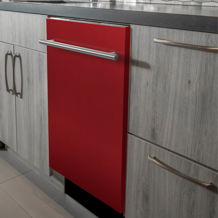 ZLINE 24 in. Top Control Dishwasher with Red Gloss Panel and Modern Style Handle, 52dBa (DW-RG-H-24)