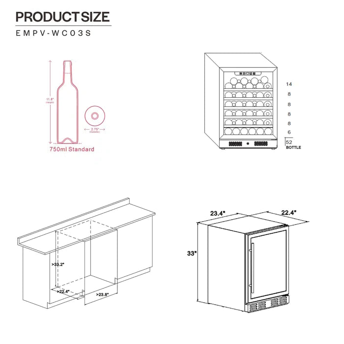 Empava 24" 52 Bottle Wine Cooler, EMPV-WC03S