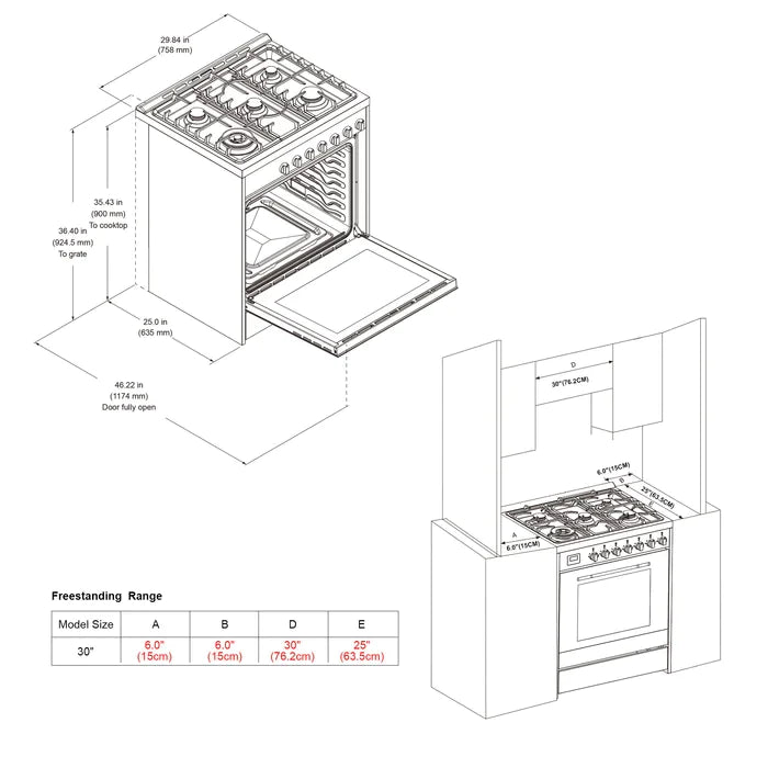 Empava 30" Freestanding Single Oven Gas Range with 4 Burners - 5 cu.ft, EMPV-30GR06