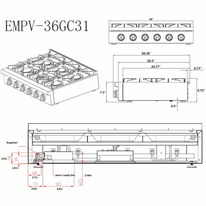 Empava 36" Built-In Natural Gas Cooktop with 6 Burners, EMPV-36GC31