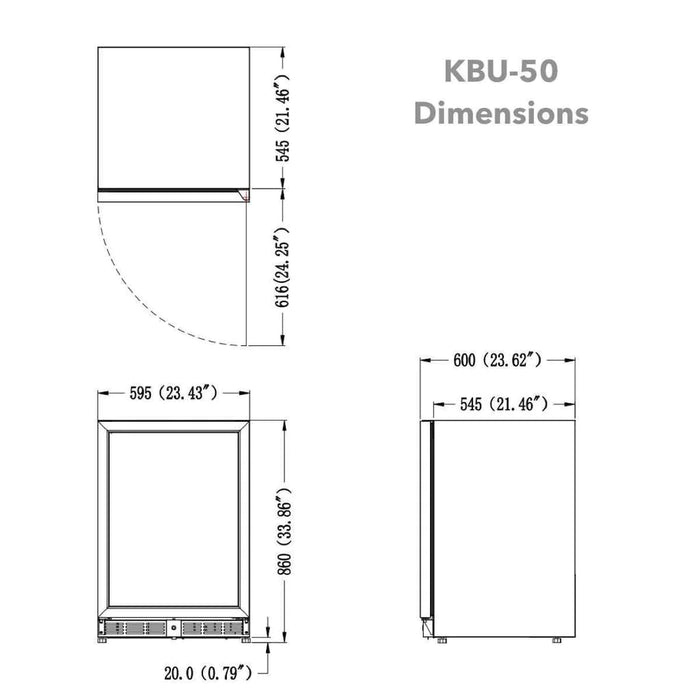 KingsBottle 24" Under Counter Beer Cooler Fridge Built In - KBU50BX