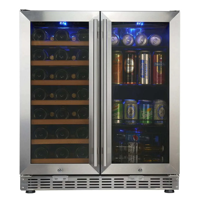 KingsBottle 30" Under Counter Low-E Glass Door Wine and Beer Cooler Combo - KBUSF66BW