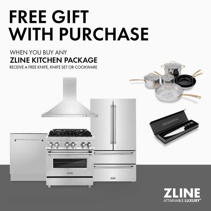 ZLINE Kitchen Package with Refrigeration, 36 in. Stainless Steel Rangetop, 36 in. Range Hood, 30 in. Single Wall Oven and 24 in. Tall Tub Dishwasher (5KPR-RTRH36-AWSDWV)