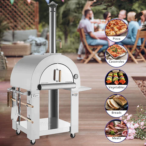 Empava Outdoor Wood Fired Pizza Oven in Stainless Steel with Collapsible Side Table (PG05)