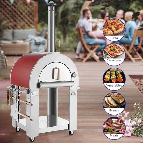 Empava 25 in. Outdoor Wood Fired Pizza Oven in Stainless Steel with Red Accents (PG06)