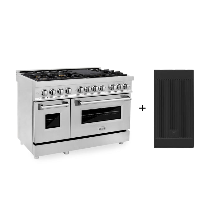 ZLINE 48 in. 6.0 cu. ft. Electric Oven and Gas Cooktop Dual Fuel Range with Griddle and Brass Burners in Stainless Steel (RA-BR-GR-48)