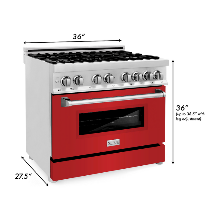 ZLINE 36 in. Dual Fuel Range with Gas Stove and Electric Oven in Stainless Steel with Red Matte Door (RA-RM-36)