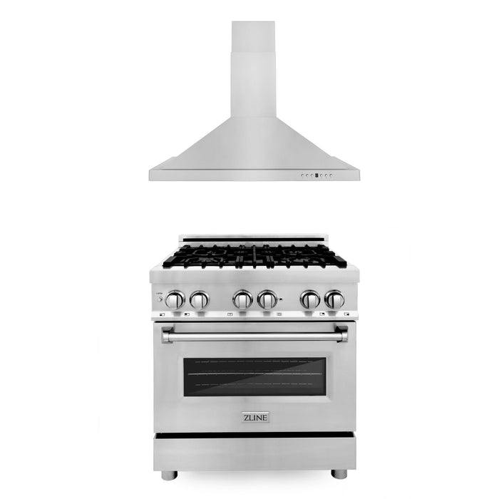 ZLINE 30 in. Kitchen Package with Stainless Steel Dual Fuel Range and Convertible Vent Range Hood (2KP-RARH30)