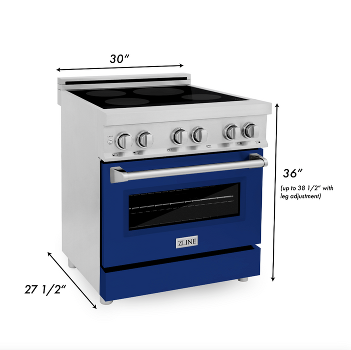 ZLINE 30 in. 4.0 cu. ft. Induction Range with a 4 Induction Element Stove and Electric Oven in Stainless Steel with Blue Gloss Door (RAIND-BG-30)