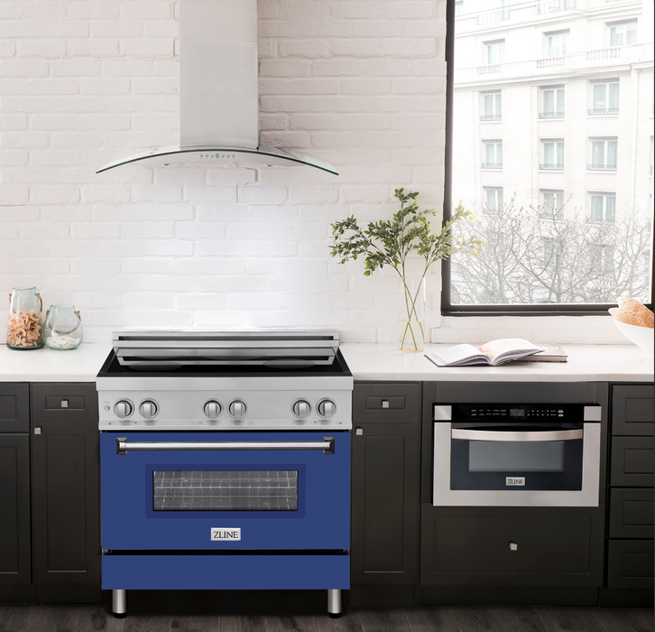 ZLINE 36 in. 4.6 cu. ft. Induction Range with a 4 Element Stove and Electric Oven with Blue Matte Door (RAIND-BM-36)