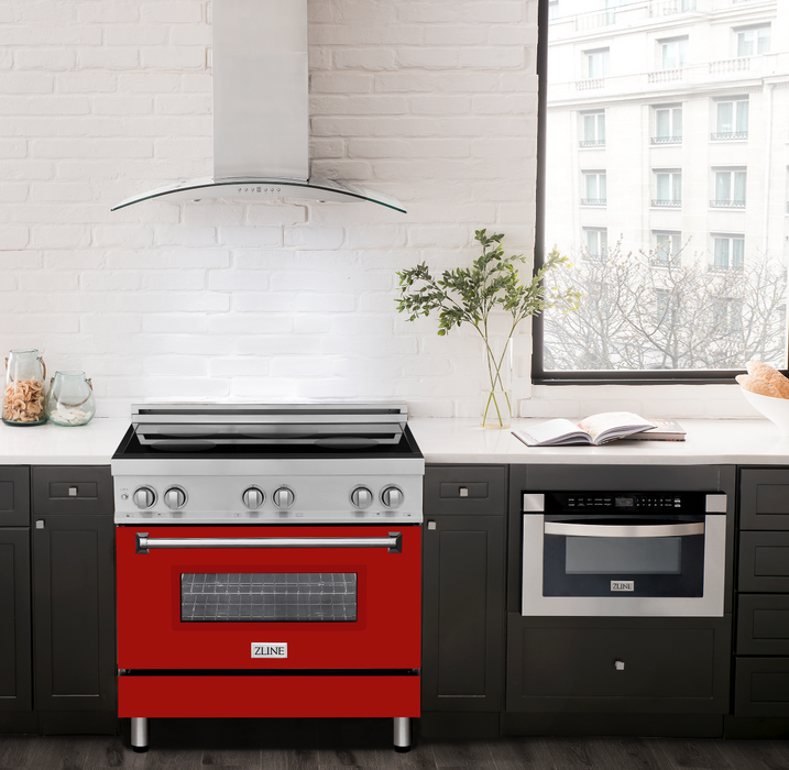 ZLINE 36 in. 4.6 cu. ft. Induction Range with a 4 Element Stove and Electric Oven with Red Gloss Door (RAIND-RG-36)