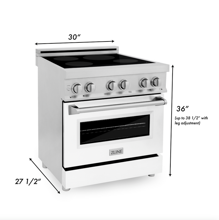 ZLINE 30 in. 4.0 cu. ft. Induction Range with a 4 Induction Element Stove and Electric Oven in Stainless Steel with White Matte Door (RAIND-WM-30)