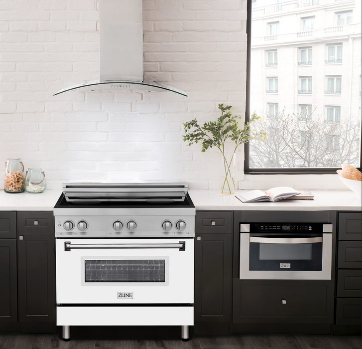 ZLINE 36 in. 4.6 cu. ft. Induction Range with a 4 Element Stove and Electric Oven with White Matte Door (RAIND-WM-36)