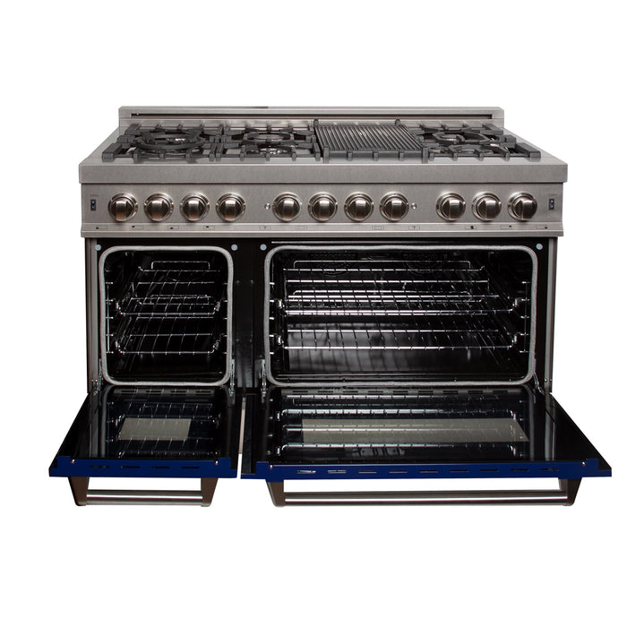 ZLINE 48 in. Fingerprint Resistant Stainless Steel 6.0 cu.ft. 7 Gas Burner/Electric Oven Range with Blue Gloss Door (RAS-BG-48)