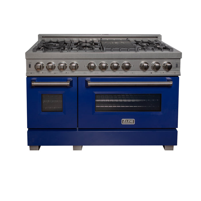 ZLINE 48 in. Fingerprint Resistant Stainless Steel 6.0 cu.ft. 7 Gas Burner/Electric Oven Range with Blue Gloss Door (RAS-BG-48)