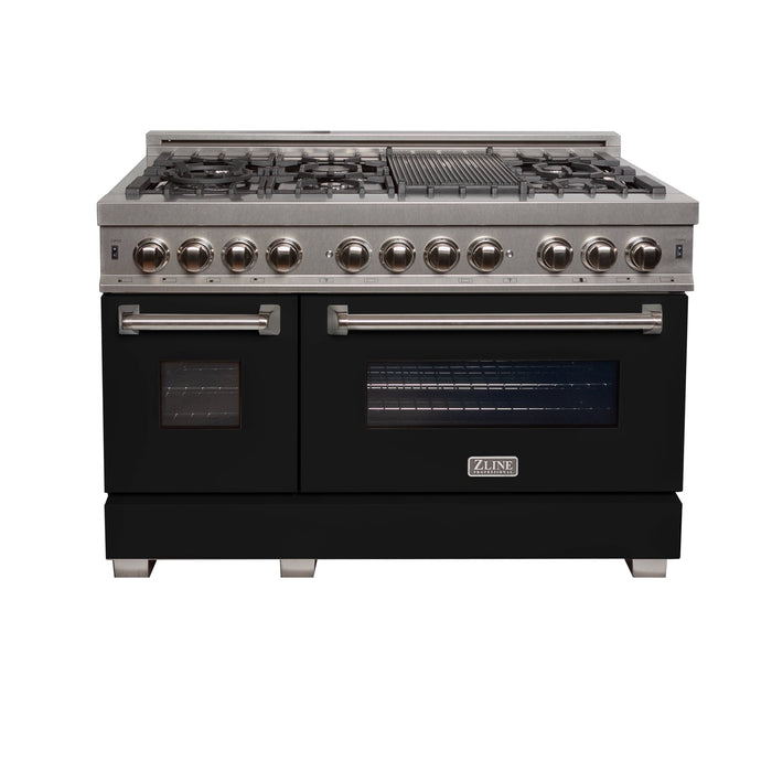 ZLINE 48 in. Fingerprint Resistant Stainless Steel 6.0 cu.ft. 7 Gas Burner/Electric Oven Range with Black Matte Door (RAS-BLM-48)