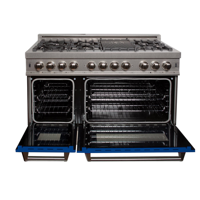 ZLINE 48 in. Fingerprint Resistant Stainless Steel 6.0 cu.ft. 7 Gas Burner/Electric Oven Range with Blue Matte Door (RAS-BM-48)