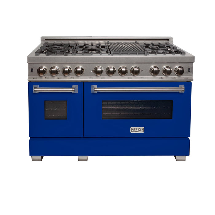 ZLINE 48 in. Fingerprint Resistant Stainless Steel 6.0 cu.ft. 7 Gas Burner/Electric Oven Range with Blue Matte Door (RAS-BM-48)