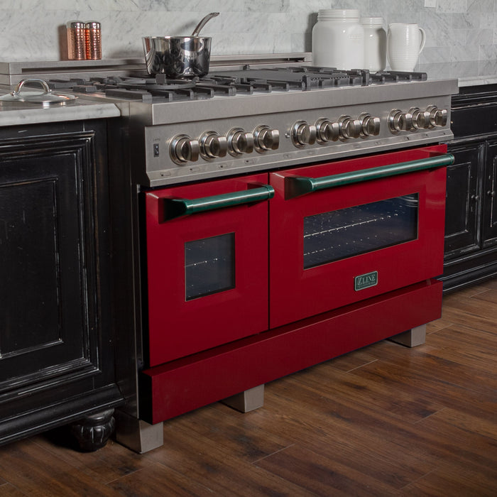 ZLINE 48 in. Fingerprint Resistant Stainless Steel 6.0 cu.ft. 7 Gas Burner/Electric Oven Range with Red Gloss Door (RAS-RG-48)