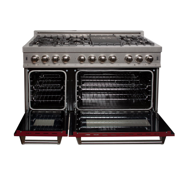 ZLINE 48 in. Fingerprint Resistant Stainless Steel 6.0 cu.ft. 7 Gas Burner/Electric Oven Range with Red Gloss Door (RAS-RG-48)