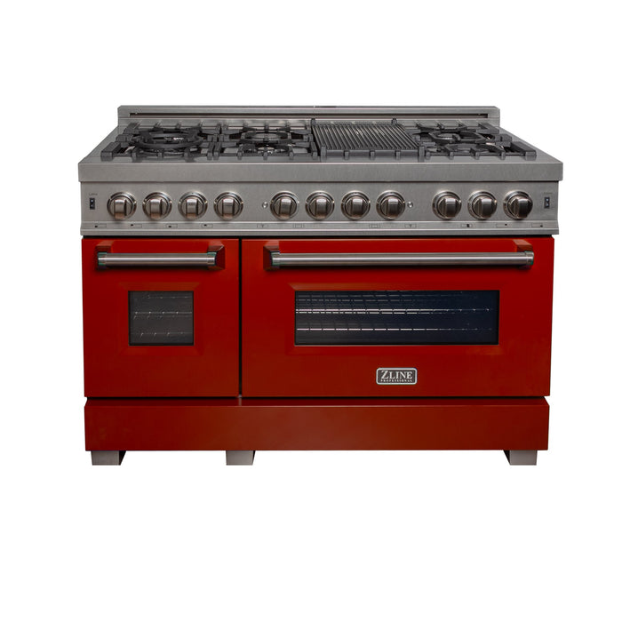 ZLINE 48 in. Fingerprint Resistant Stainless Steel 6.0 cu.ft. 7 Gas Burner/Electric Oven Range with Red Gloss Door (RAS-RG-48)