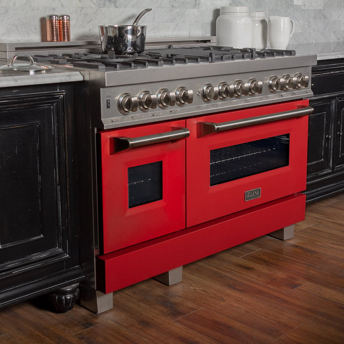 ZLINE 48 in. Fingerprint Resistant Stainless Steel 6.0 cu.ft. 7 Gas Burner/Electric Oven Range with Red Matte (RAS-RM-48)