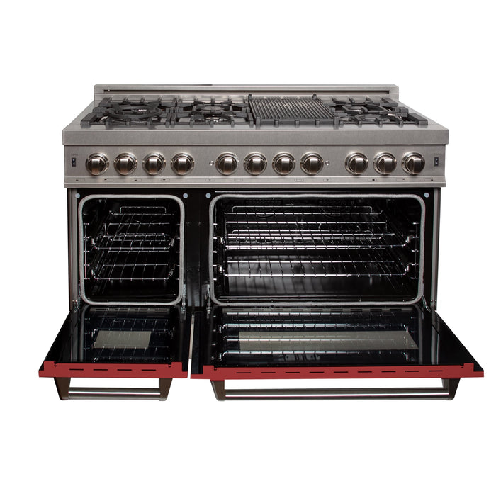 ZLINE 48 in. Fingerprint Resistant Stainless Steel 6.0 cu.ft. 7 Gas Burner/Electric Oven Range with Red Matte (RAS-RM-48)