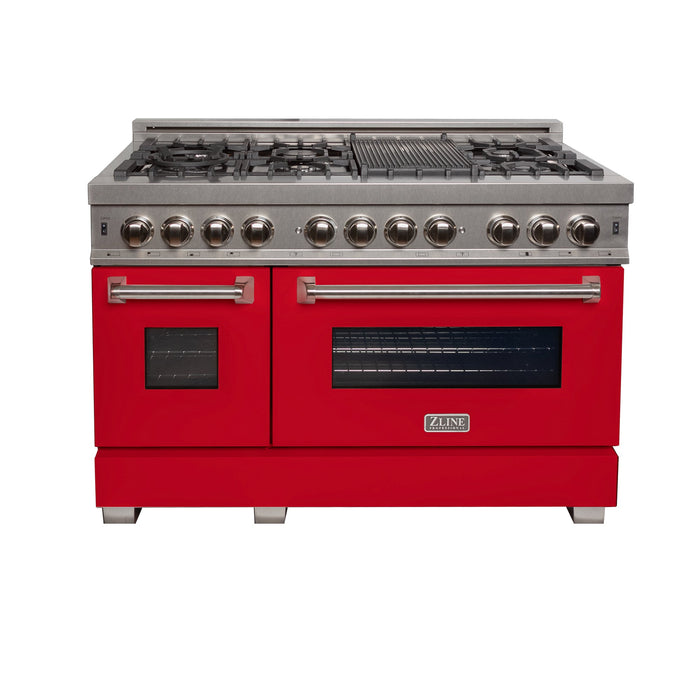 ZLINE 48 in. Fingerprint Resistant Stainless Steel 6.0 cu.ft. 7 Gas Burner/Electric Oven Range with Red Matte (RAS-RM-48)