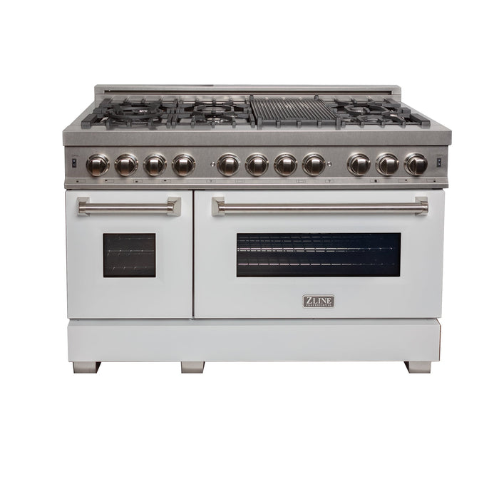 ZLINE 48 in. Fingerprint Resistant Stainless Steel 6.0 cu.ft. 7 Gas Burner/Electric Oven Range with White Matte Door (RAS-WM-48)