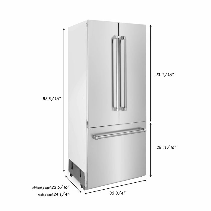 ZLINE 36 in. 19.6 cu. ft. Built-In 3-Door French Door Refrigerator with Internal Water and Ice Dispenser in Stainless Steel (RBIV-304-36)