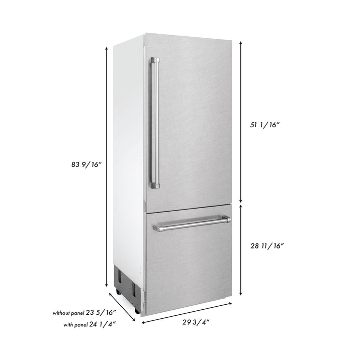 ZLINE 30 in. 16.1 cu. ft. Built-In 2-Door Bottom Freezer Refrigerator with Internal Water and Ice Dispenser in Fingerprint Resistant Stainless Steel (RBIV-SN-30)