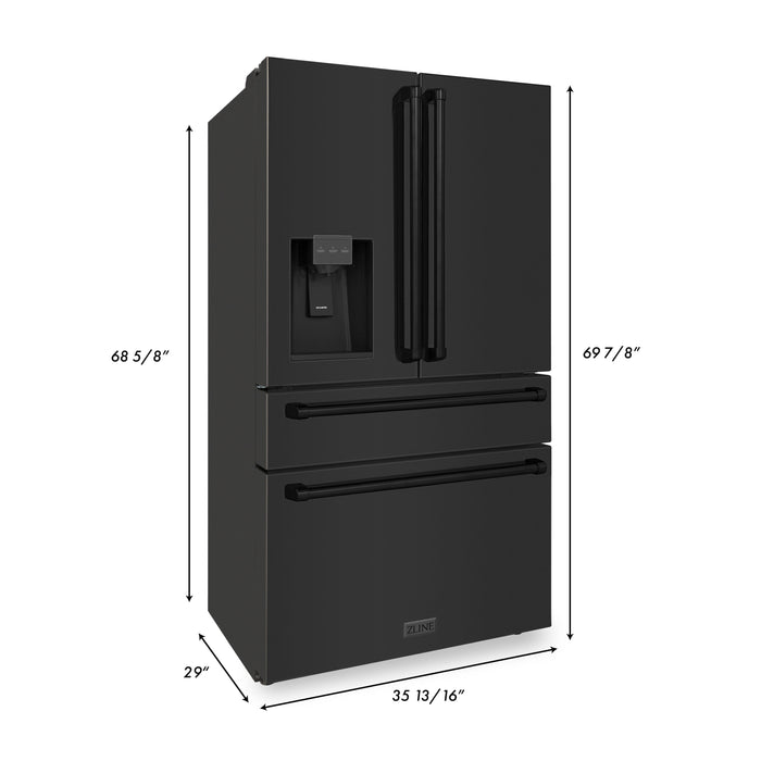 ZLINE 36 in. 21.6 cu. ft Freestanding French Door Fingerprint Resistant Refrigerator with External Water and Ice Dispenser in Black Stainless Steel (RFM-W-36-BS)